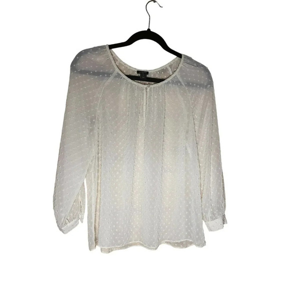 J.Crew Women Ivory Sheer Lightweight Long Sleeve Blouse with Pom Poms Sz Small - Picture 1 of 7